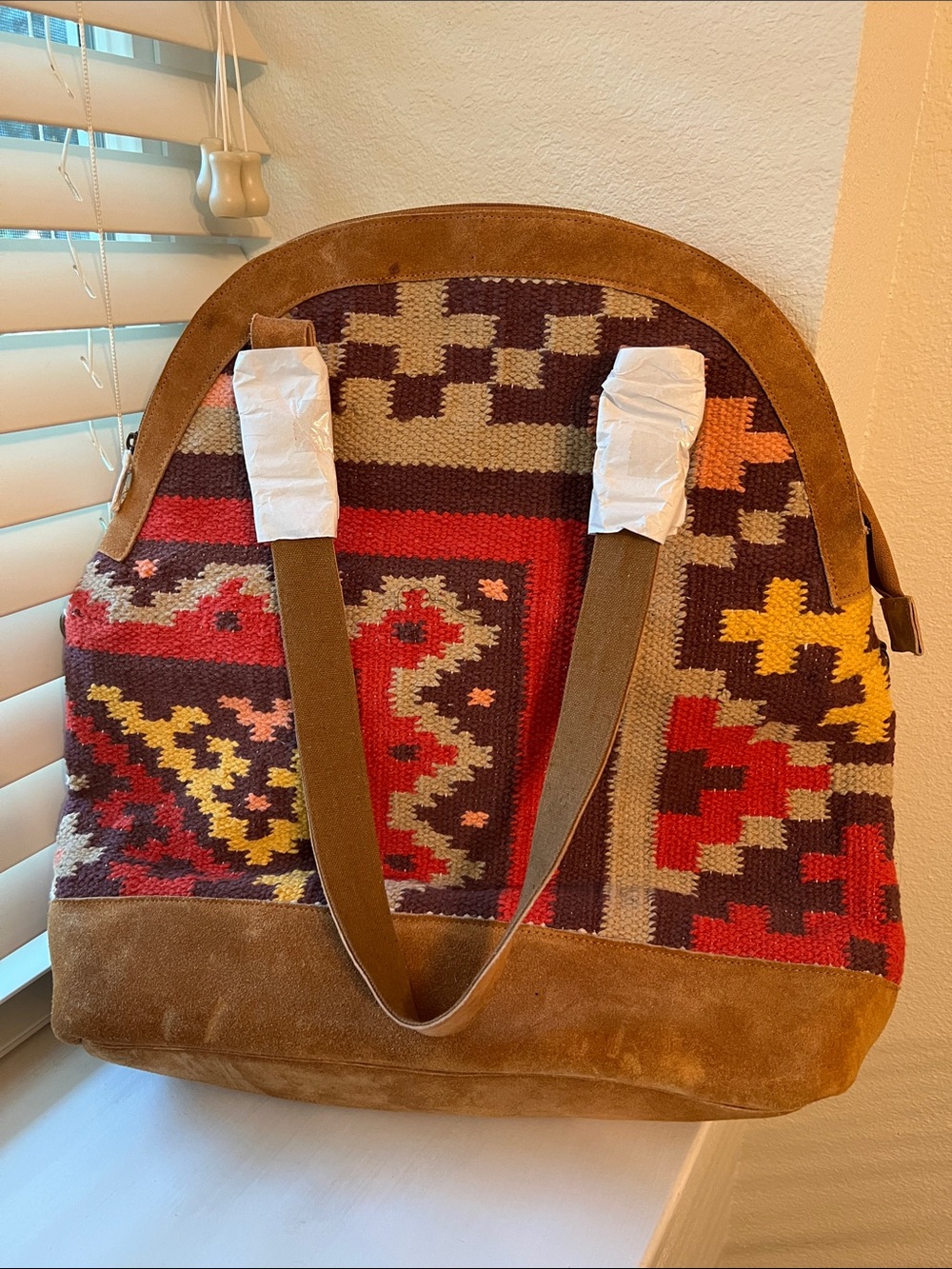 Panache Multicolor Kilim Suede-Trim Tote